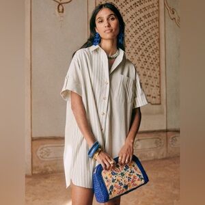 SEZANE Celia Dress Blue White Stripe Wmn’s Sz Small Chic stylish French Vibes